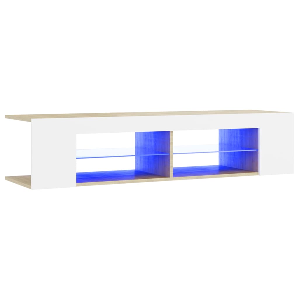 vidaXL TV galdiņš ar LED lampiņām, 135x39x30 cm, balts, ozolkoka
