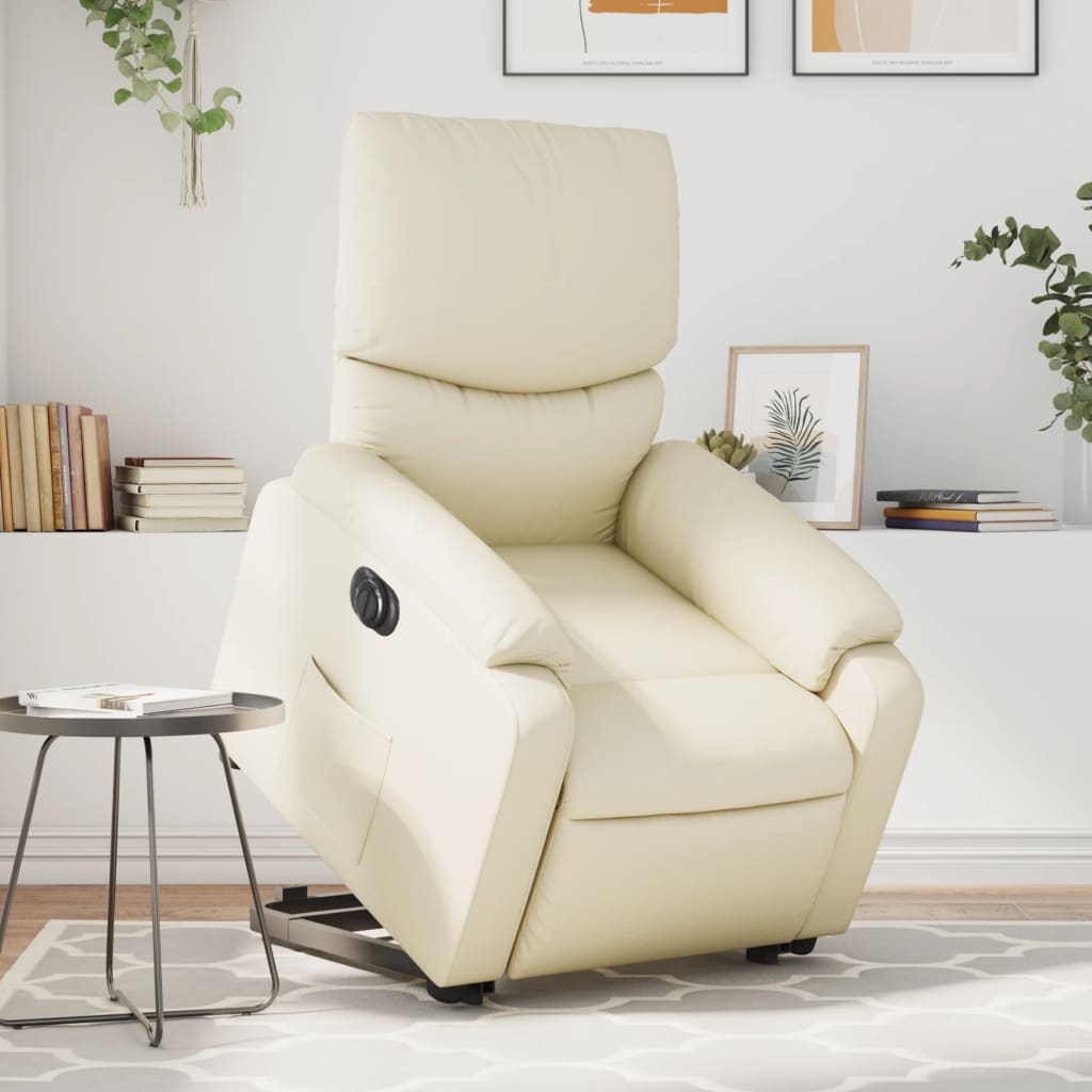 vidaXL elektrisks atpūtas krēsls, paceļams, krēmkrāsas mākslīgā āda