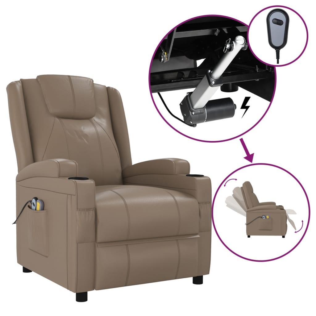 vidaXL elektrisks masāžas krēsls, kapučīno krāsas mākslīgā āda