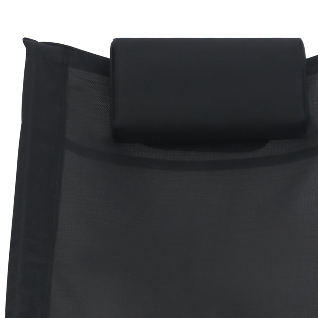 vidaXL sauļošanās zvilnis ar spilvenu, melns tekstilēns