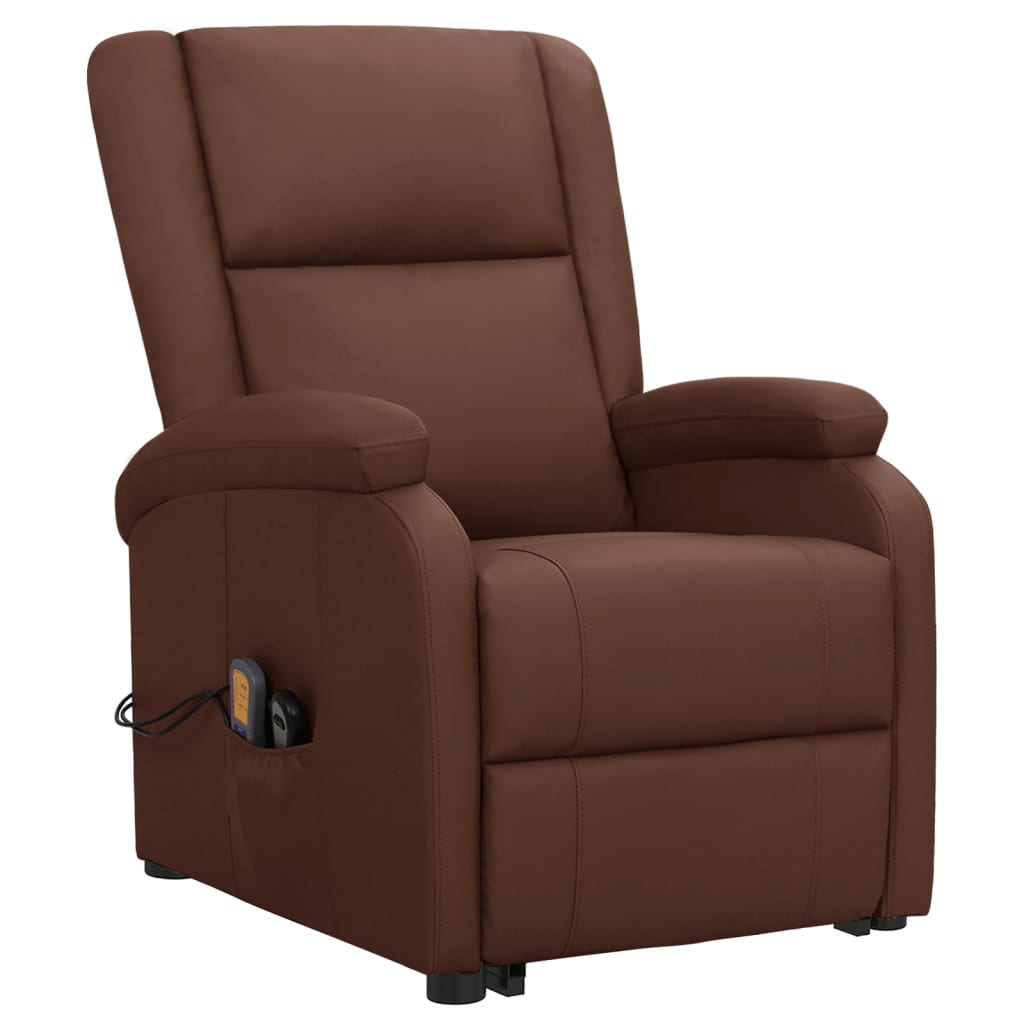 vidaXL masāžas krēsls, paceļams, brūna mākslīgā āda