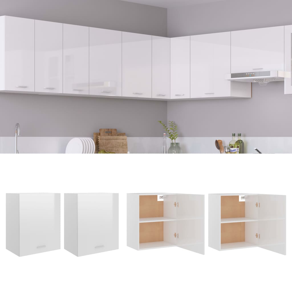 vidaXL virtuves skapīši, 2 gab., spīdīgi balti, 50x31x60 cm