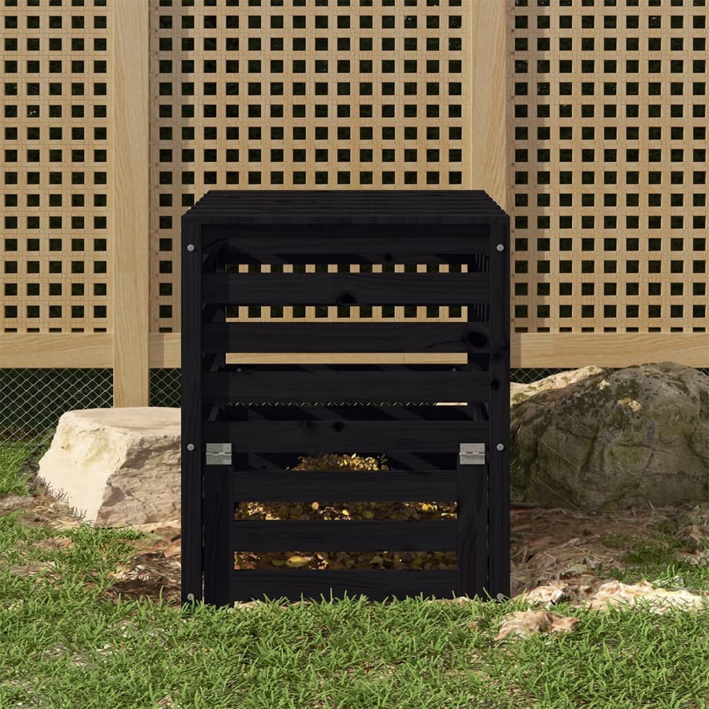 vidaXL komposta kaste, melna, 63,5x63,5x77,5 cm, priedes masīvkoks