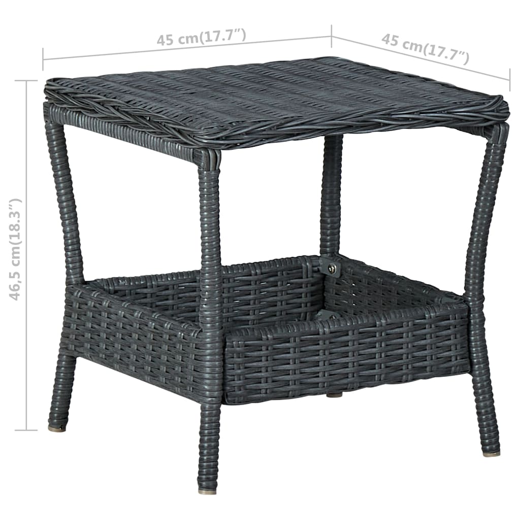 vidaXL dārza galds, tumši pelēks, 45x45x46,5 cm, PE rotangpalma