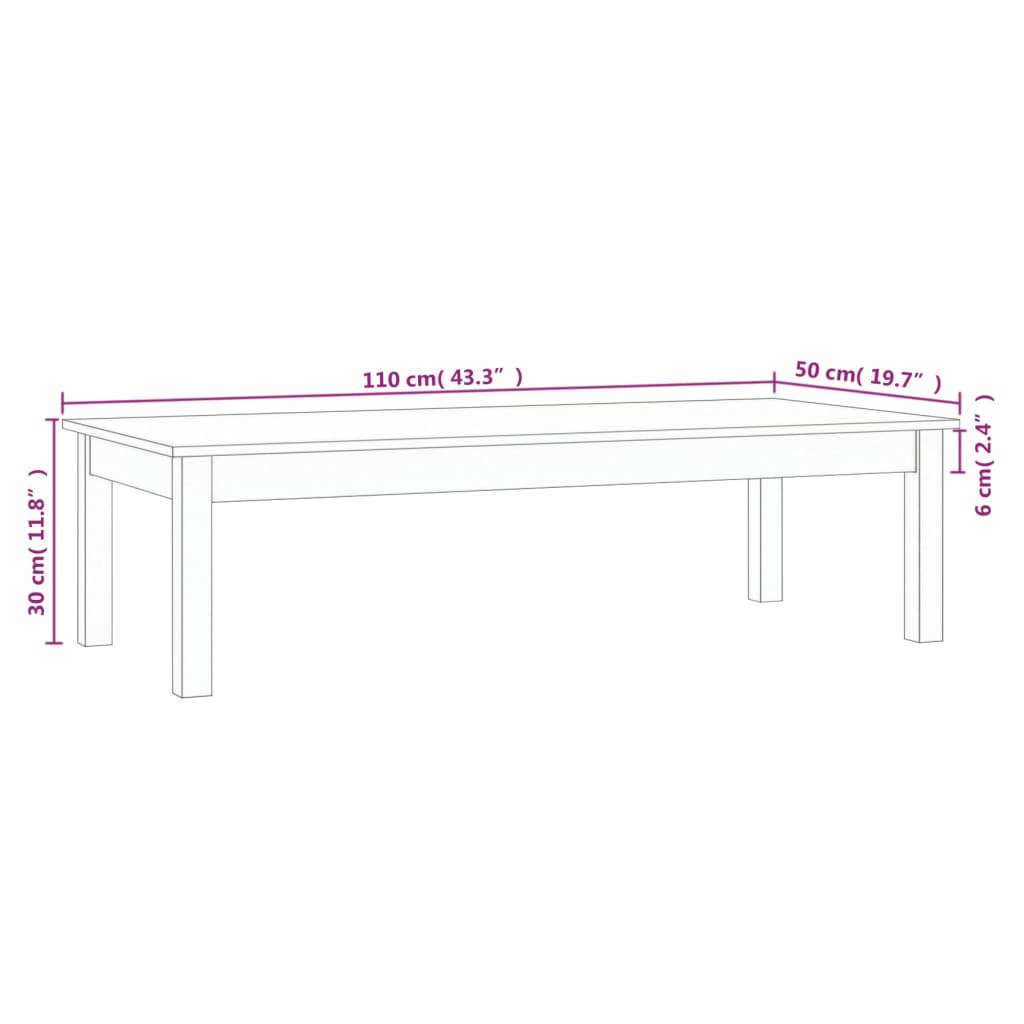 vidaXL kafijas galdiņš, pelēks, 110x50x30 cm, priedes masīvkoks