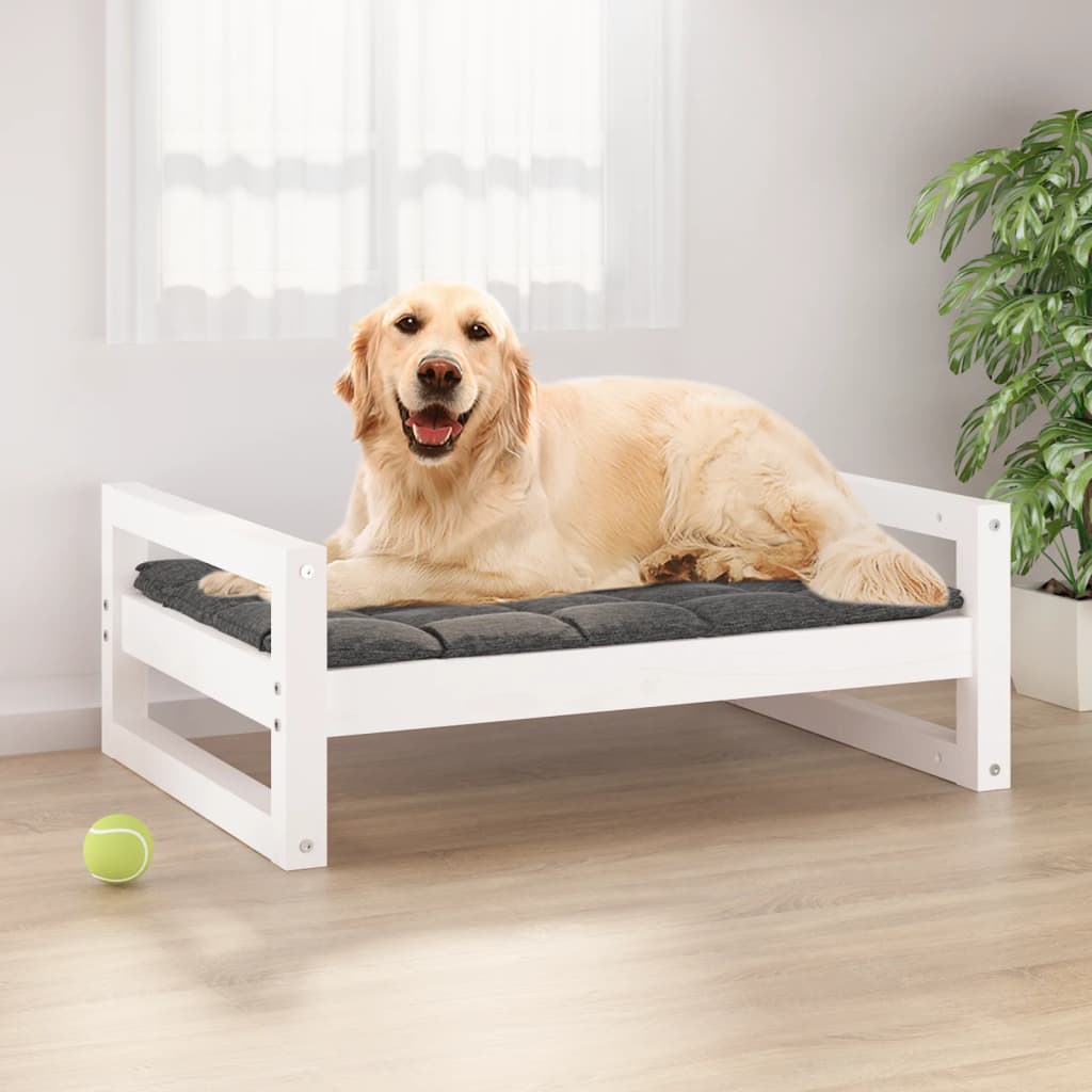 vidaXL suņu gulta, balta, 75,5x55,5x28 cm, priedes masīvkoks