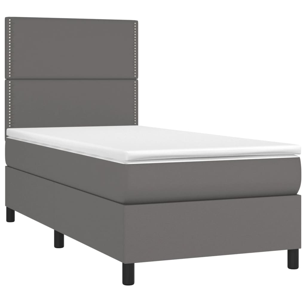 vidaXL atsperu gulta ar matraci, pelēka, 80x200 cm, mākslīgā āda