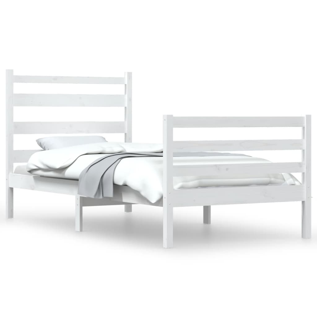 vidaXL gultas rāmis, priedes masīvkoks, 100x200 cm, balts