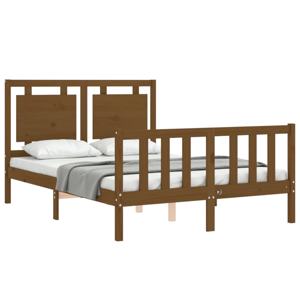 vidaXL gultas rāmis ar galvgali, medus brūns, divvietīgs, masīvkoks