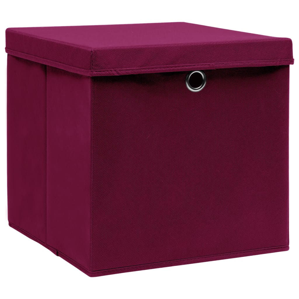 vidaXL uzglabāšanas kastes ar vāku, 4 gab., sarkanas, 32x32x32 cm