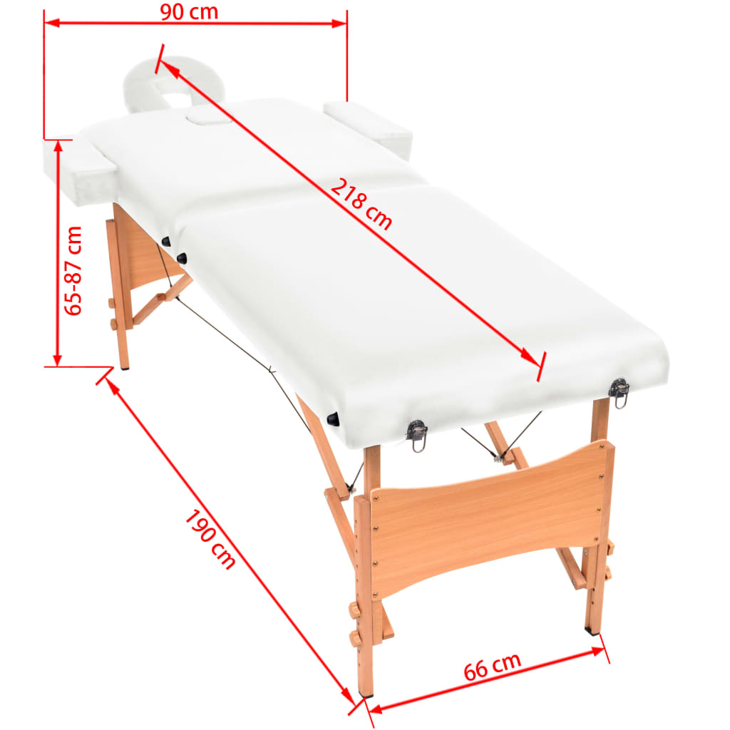 vidaXL masāžas galds, saliekams, 2 daļas, 10 cm biezs, balts