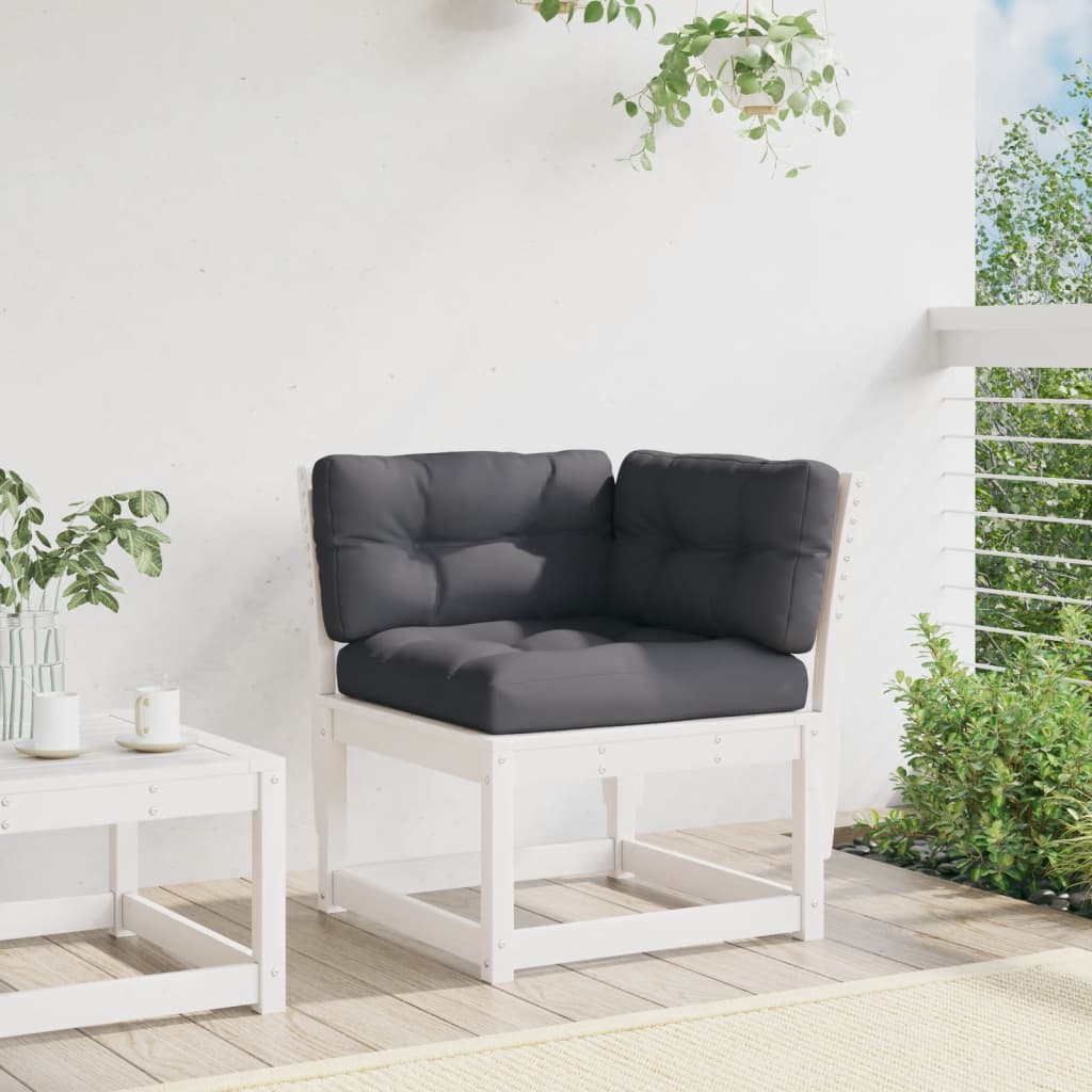 vidaXL dārza stūra dīvāns ar matračiem, balts, 73x73x78 cm, priede