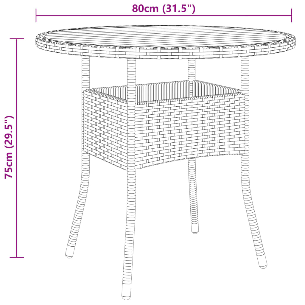 vidaXL dārza galds, Ø80x75 cm, akācijas koks, pelēka PE rotangpalma