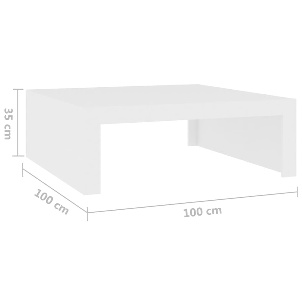 vidaXL kafijas galdiņš, 100x100x35 cm, balts, skaidu plāksne