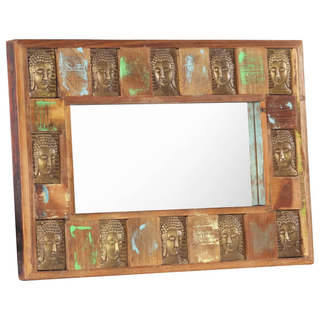 vidaXL spogulis ar Budas dekoriem, 80x50 cm, pārstrādāts masīvkoks