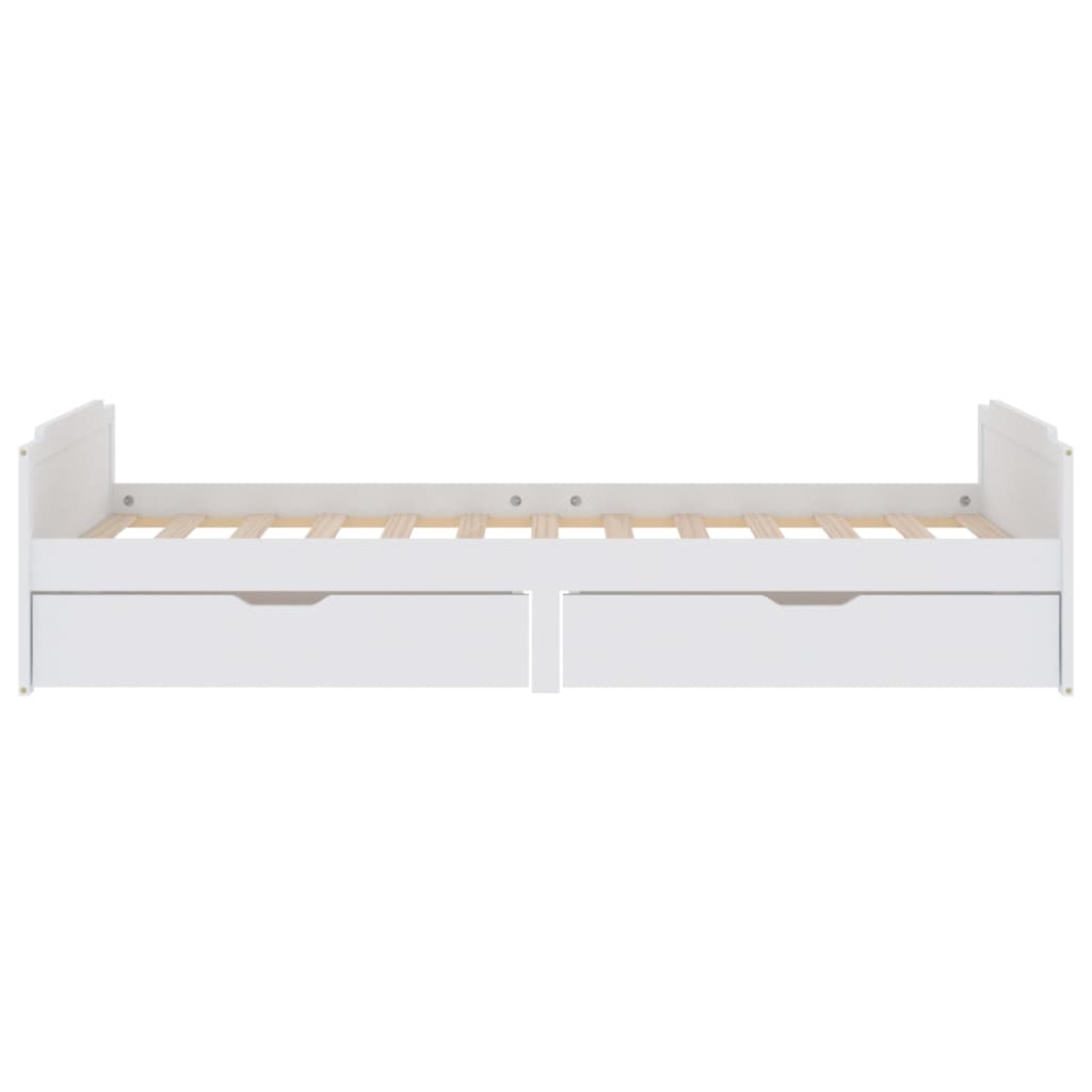 vidaXL gultas rāmis ar atvilktnēm, balts, priedes masīvkoks, 90x200 cm