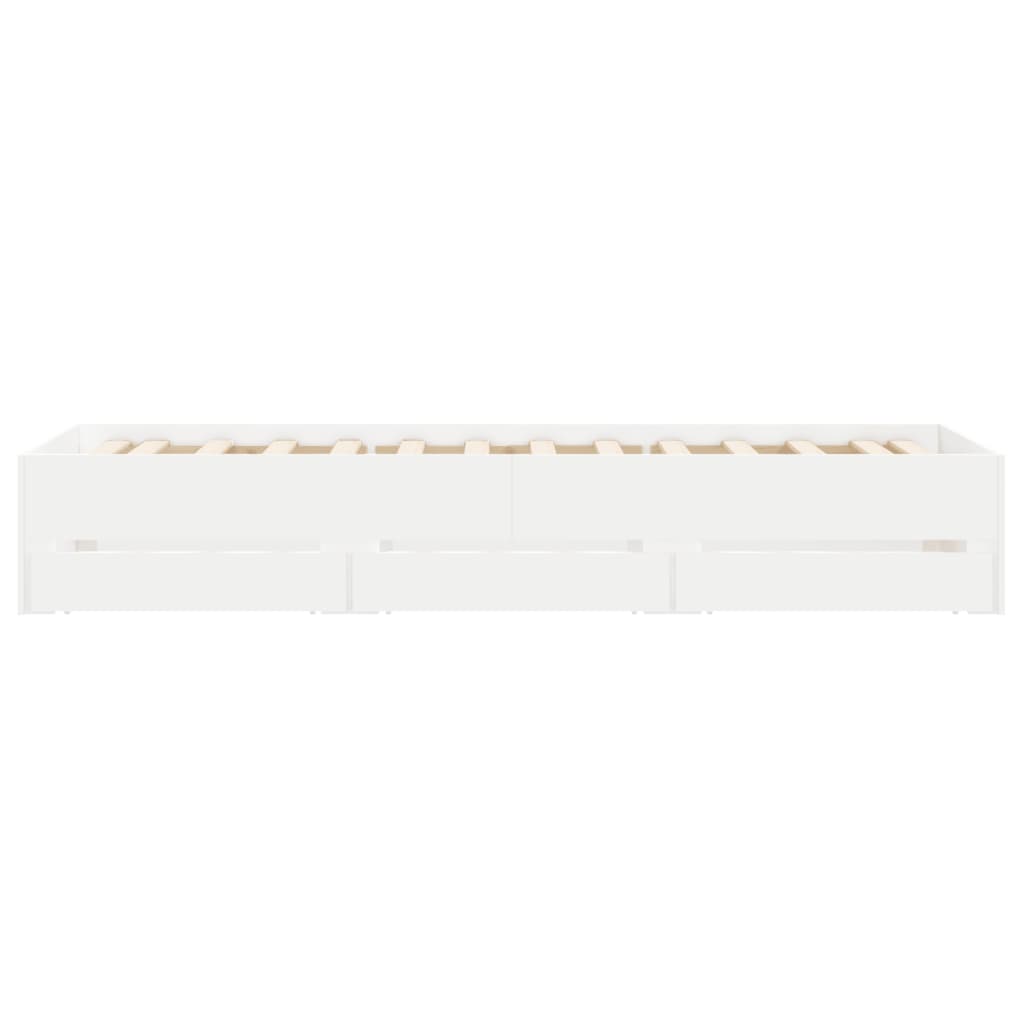 vidaXL gultas rāmis ar atvilktnēm, balts, 75x190 cm, inženierijas koks