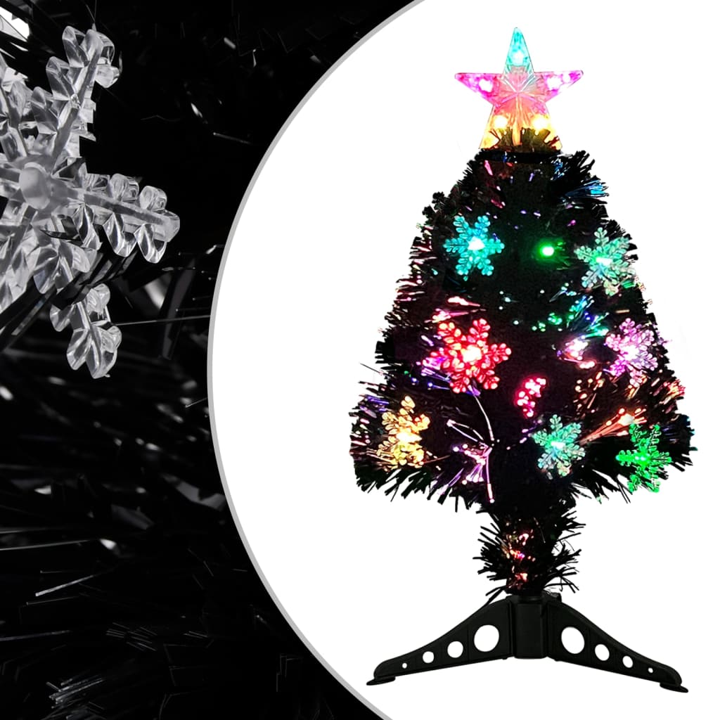 vidaXL mākslīgā Ziemassvētku egle, LED, melna, 64 cm, optiskā šķiedra
