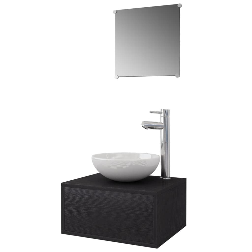 vidaXL vannas istabas mēbeles ar izlietni un krānu, 4 gab., melns