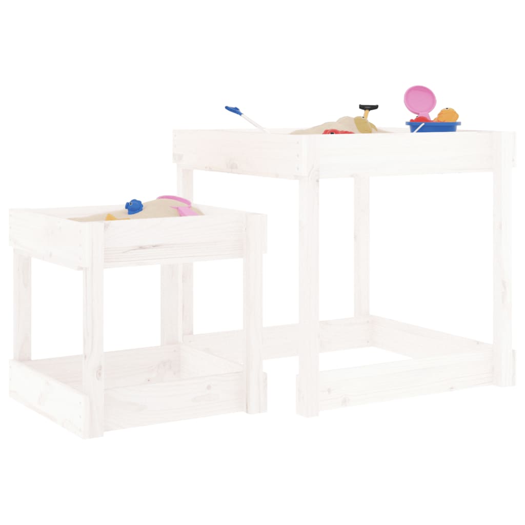 vidaXL smilšu rotaļu galdi, 2 gab., balts priedes masīvkoks