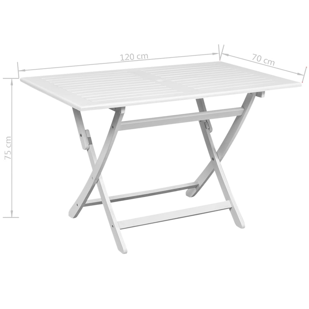 vidaXL dārza galds, 120x70x75 cm, balts, akācijas masīvkoks