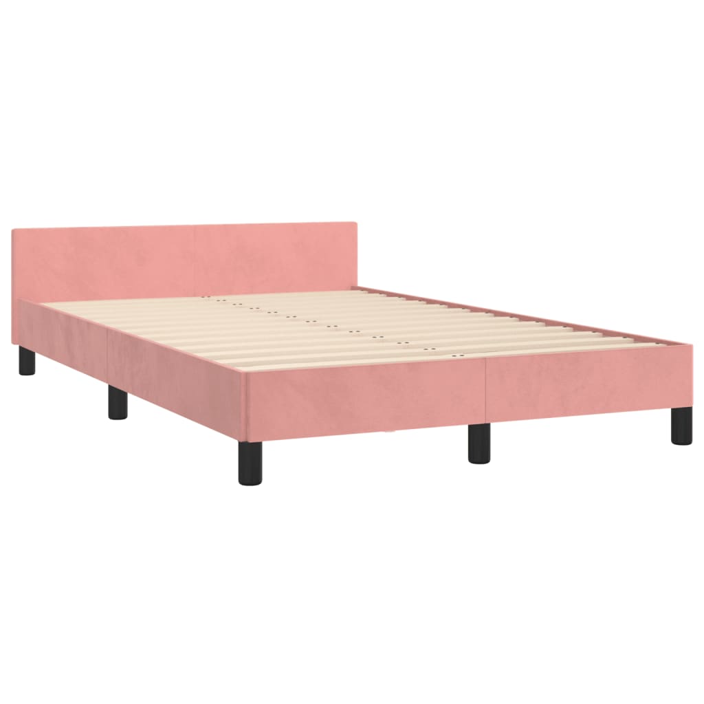 vidaXL gultas rāmis ar galvgali, rozā samts, 120x190 cm