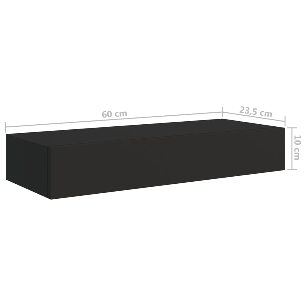 vidaXL sienas atvilktņu plaukts, melns, 60x23,5x10 cm, MDF