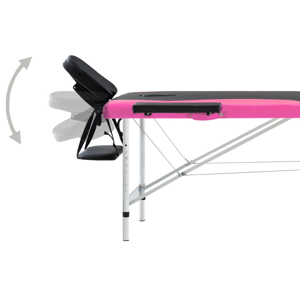vidaXL saliekams masāžas galds, 2 daļas, alumīnijs, melns ar rozā