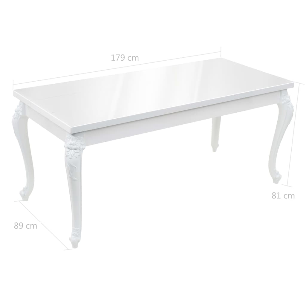vidaXL virtuves galds, 179x89x81 cm, spīdīgi balts