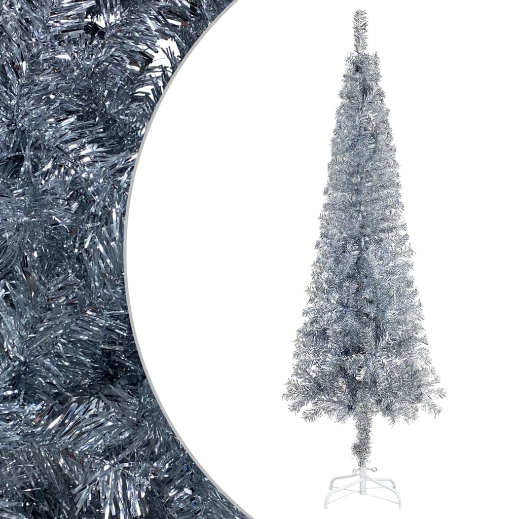 vidaXL izgaismota Ziemassvētku egle, šaura, sudraba krāsā, 120 cm