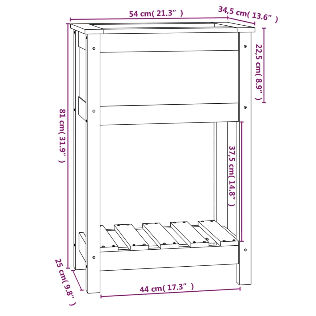 vidaXL puķu kaste ar plauktu, balta, 54x34,5x81 cm, priedes masīvkoks