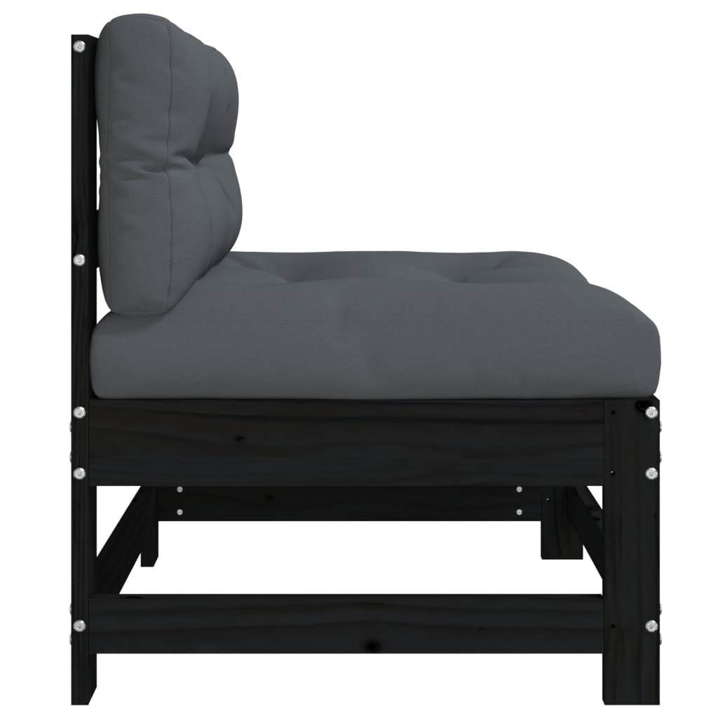 vidaXL vidējie dīvāni ar matračiem, 2 gab., melns priedes masīvkoks