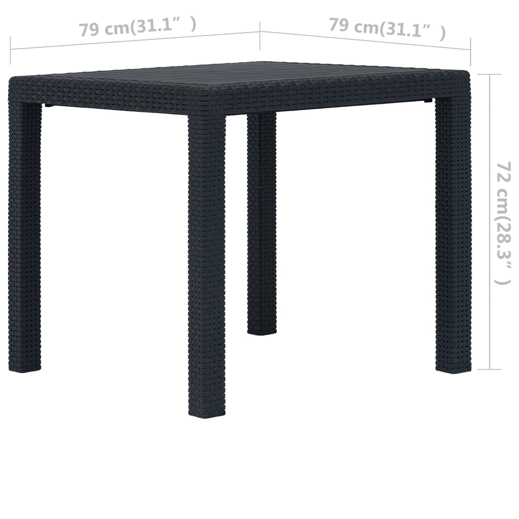 vidaXL dārza galds, 79x79x72 cm, plastmasa, rotangpalmas raksts
