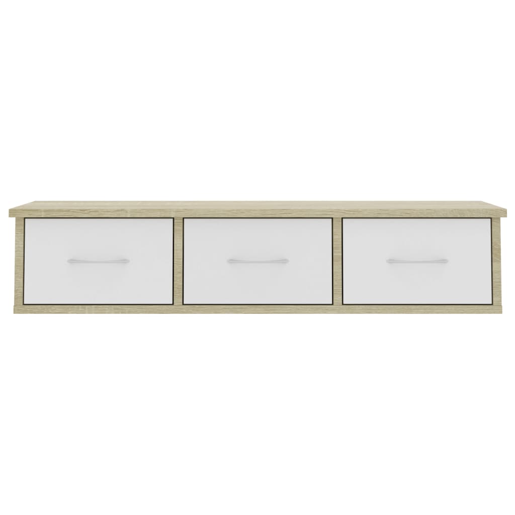 vidaXL sienas atvilktņu plaukts, balta, ozolkoka krāsa, 88x26x18,5 cm