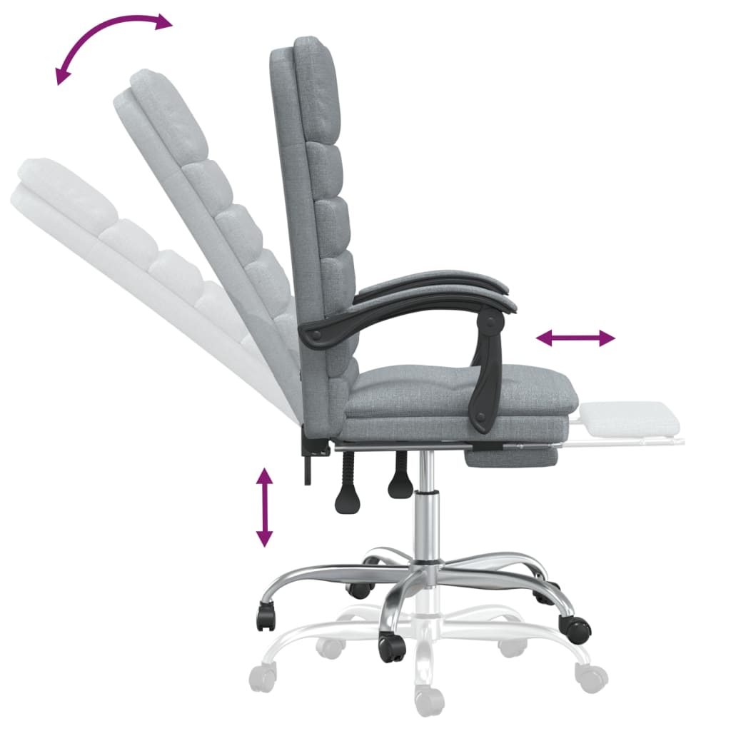vidaXL masāžas biroja krēsls, atgāžams, gaiši pelēks audums