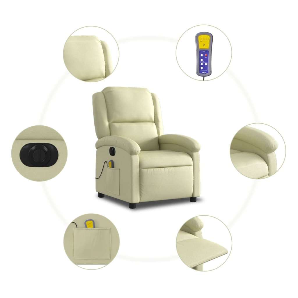 vidaXL elektrisks masāžas krēsls, atgāžams, krēmkrāsas dabīgā āda