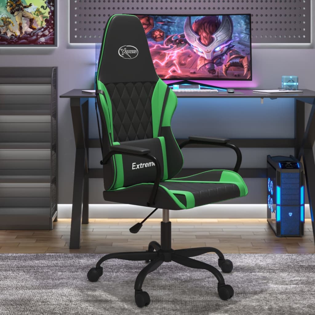 vidaXL datorspēļu krēsls, melna un zaļa mākslīgā āda