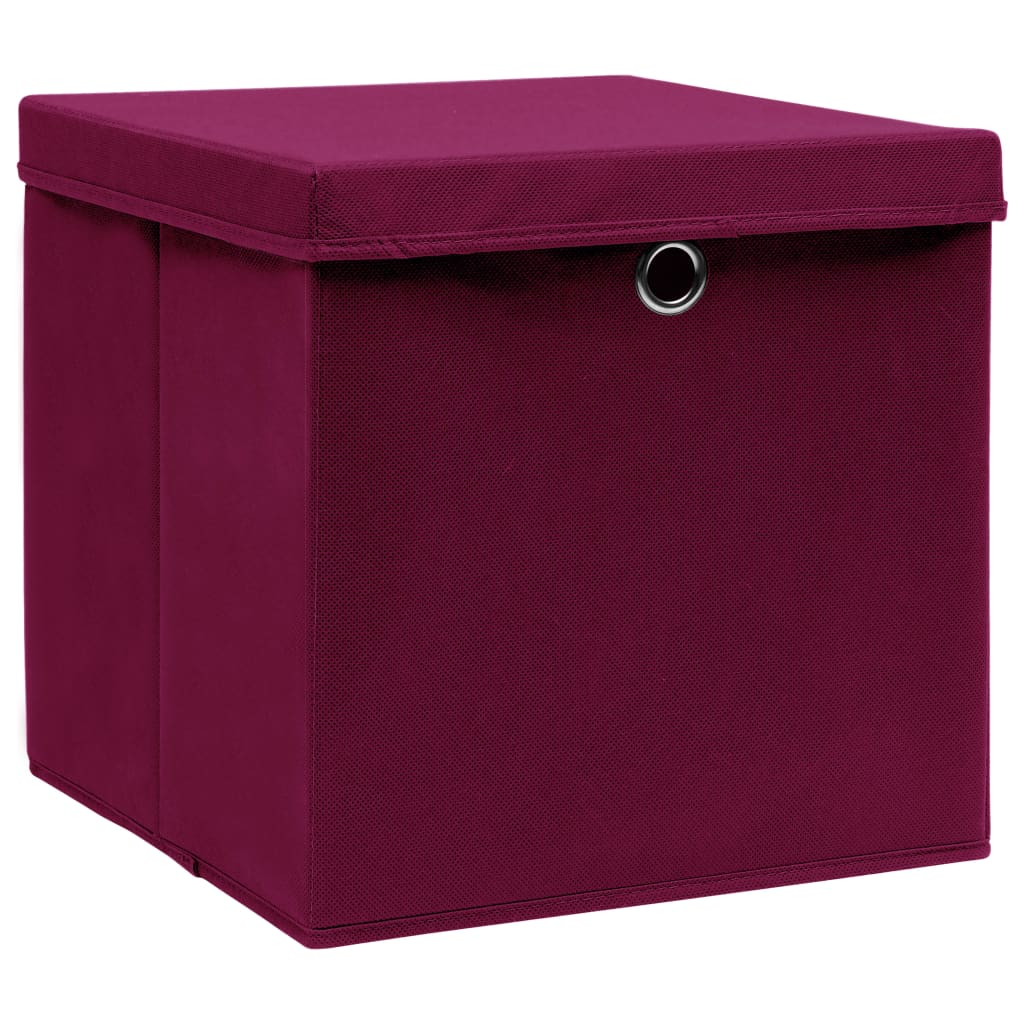 vidaXL uzglabāšanas kastes ar vāku, 10 gab., sarkanas, 28x28x28 cm
