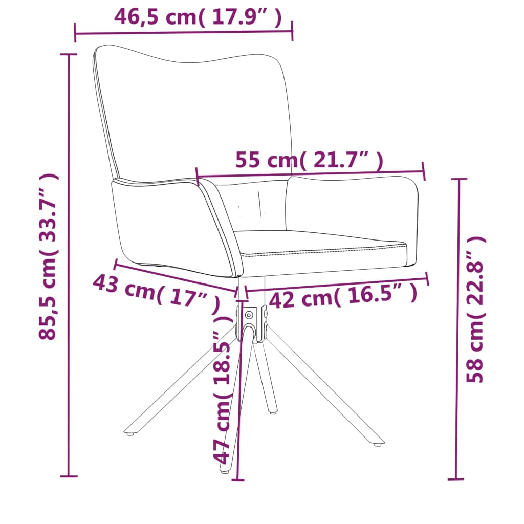 vidaXL grozāmi virtuves krēsli, 2 gab., krēmkrāsas samts