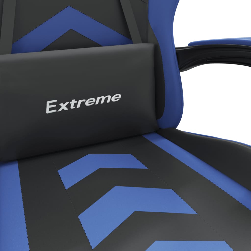 vidaXL datorspēļu krēsls ar kāju balstu, melna un zila mākslīgā āda