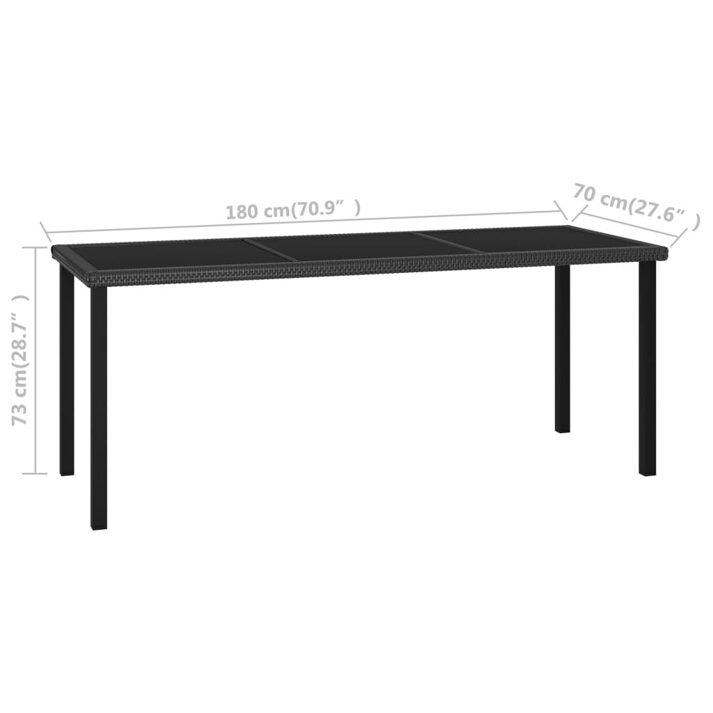 vidaXL dārza galds, 180x70x73 cm, melna PE rotangpalma
