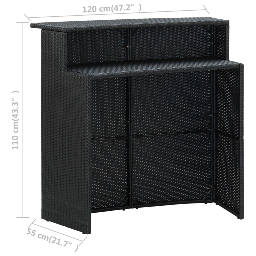 vidaXL 4-daļīgs dārza bāra mēbeļu komplekts ar matračiem, melns
