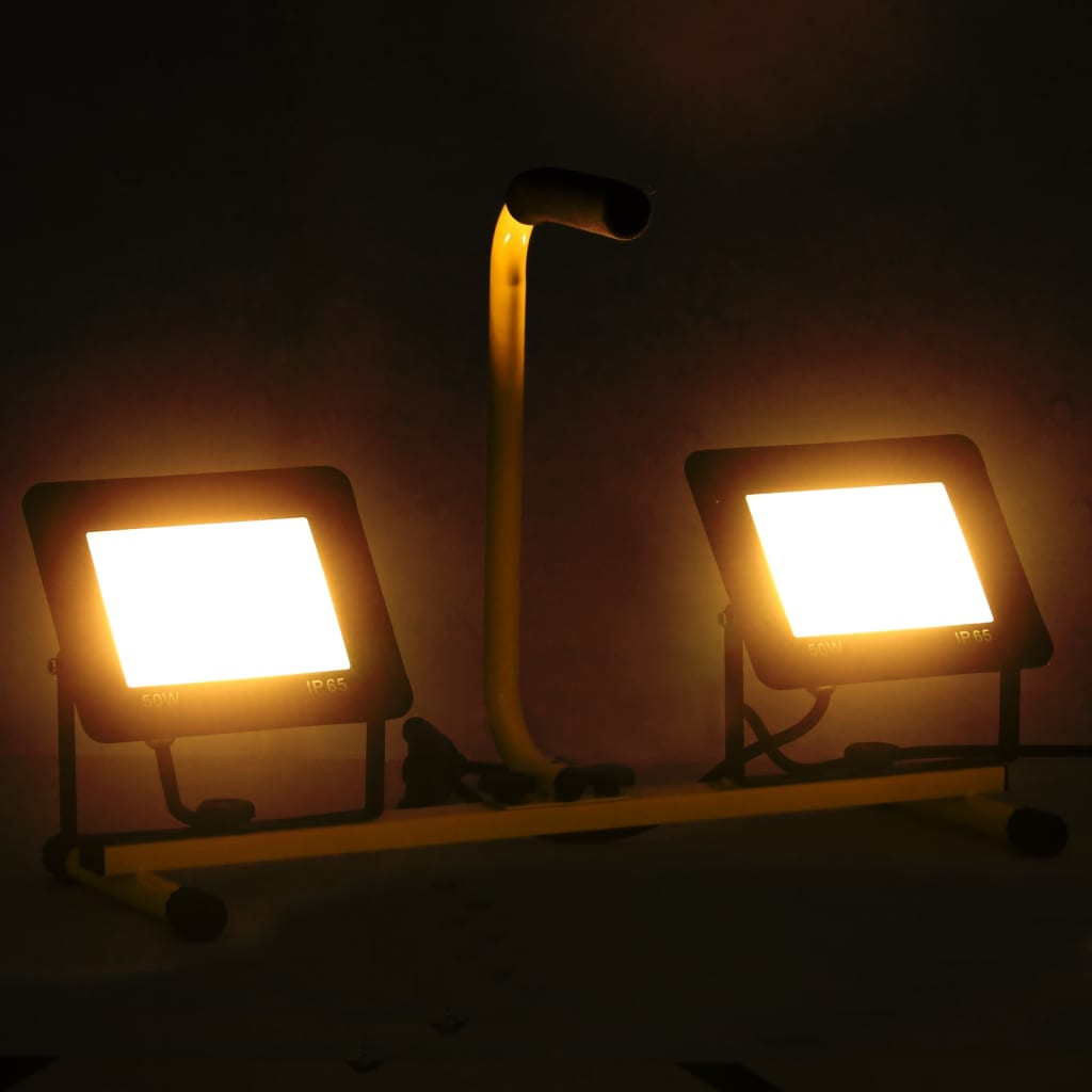 vidaXL LED prožektors ar rokturi, 2x50 W, silti balta gaisma