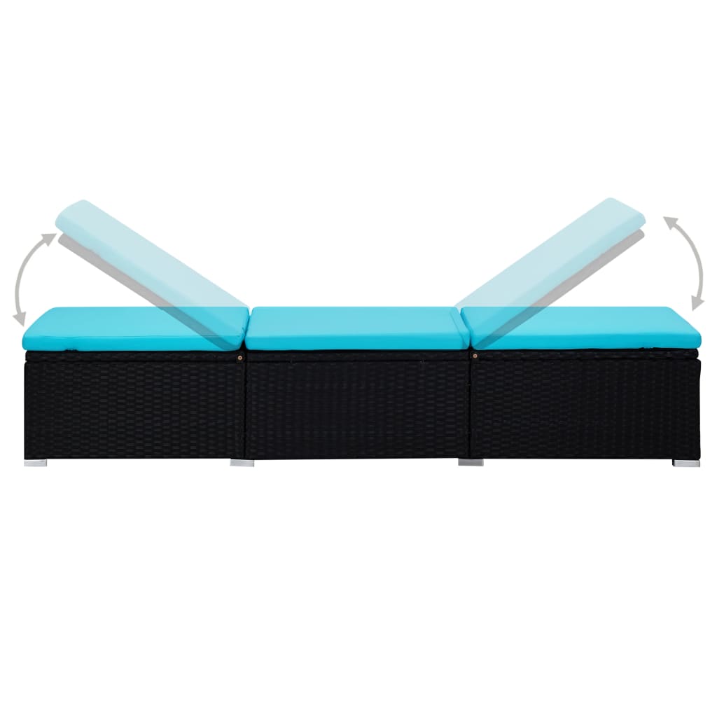 vidaXL sauļošanās zvilnis ar galdiņu, zils, PE rotangpalma