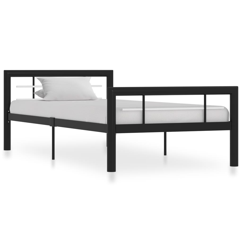 vidaXL gultas rāmis, melns ar baltu, metāls, 100x200 cm