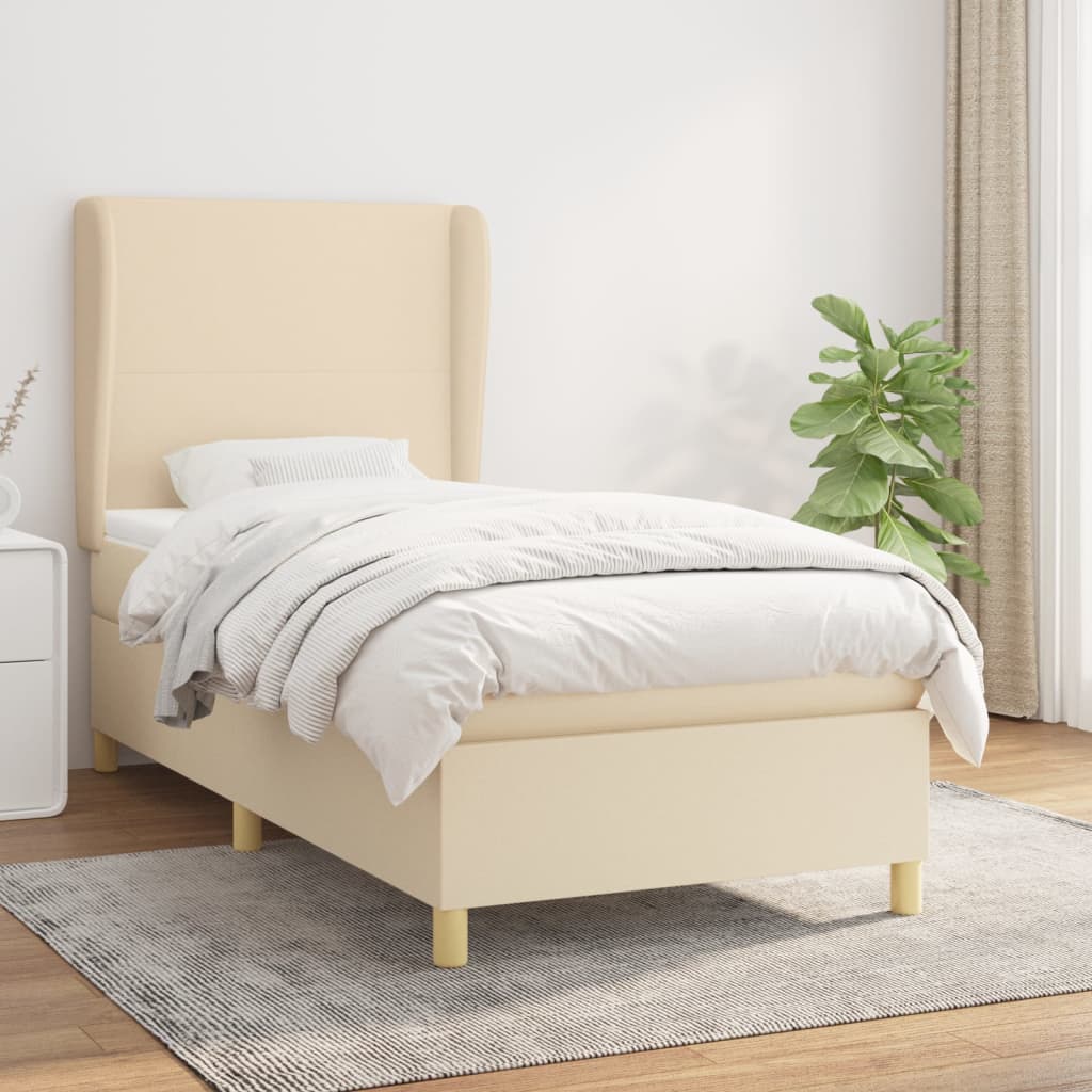 vidaXL atsperu gulta ar matraci, krēmkrāsas, 90x190 cm, audums
