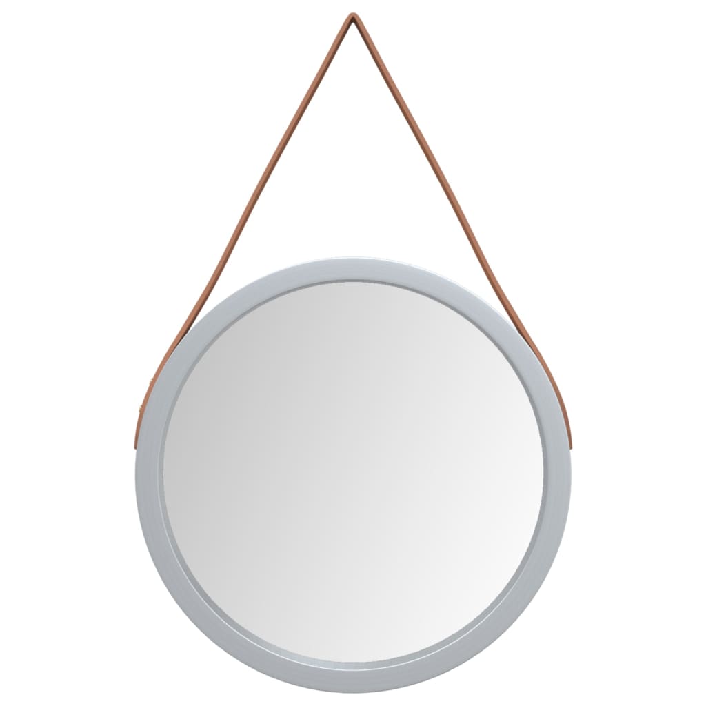 vidaXL sienas spogulis ar siksnu, sudraba krāsas, Ø 35 cm