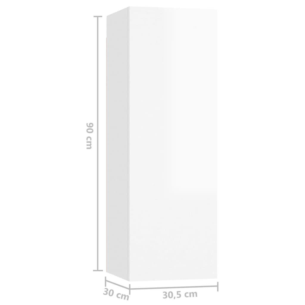vidaXL TV skapīši, 4 gb., 30,5x30x90 cm, spīdīgi balti, skaidu plāksne