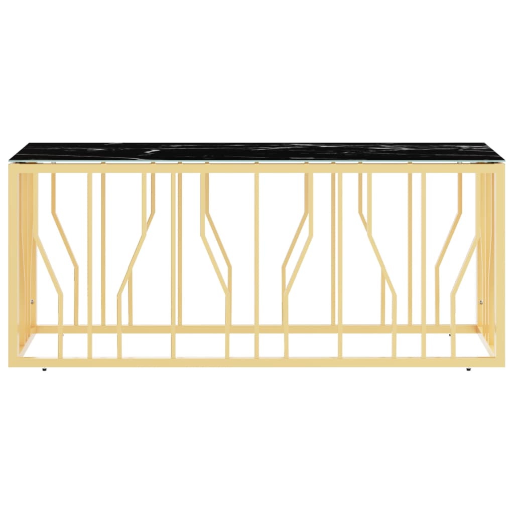 vidaXL kafijas galdiņš, zelta, 110x45x45cm, nerūsējošs tērauds, stikls