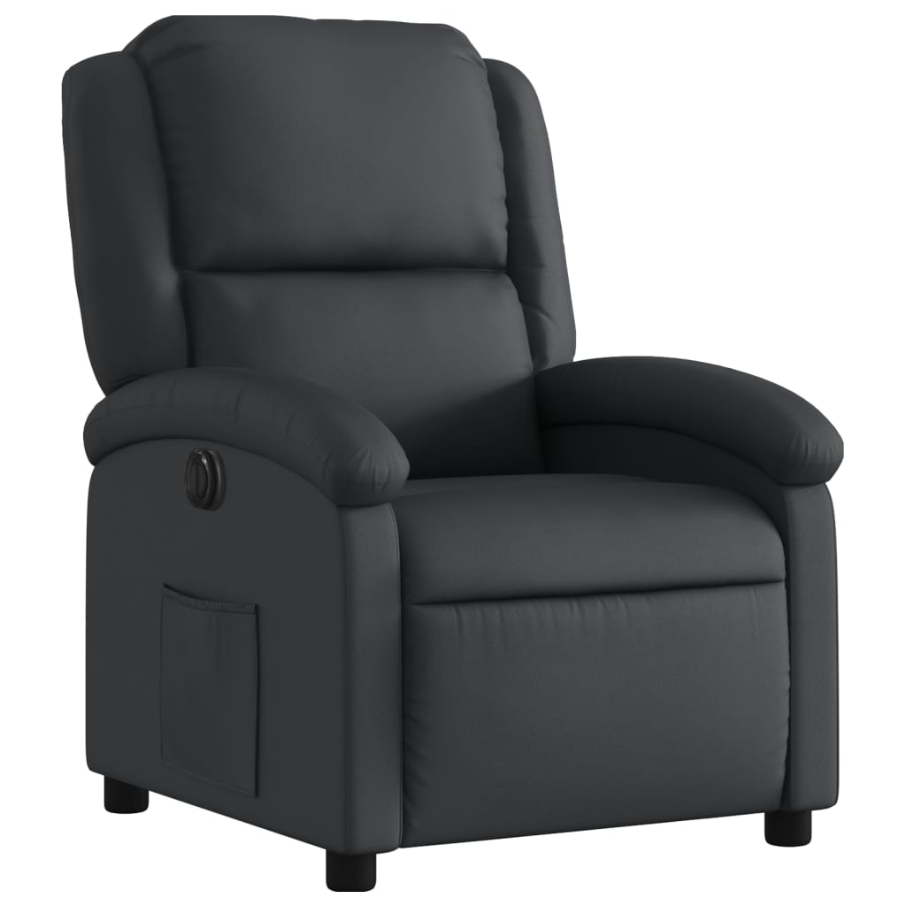 vidaXL elektrisks atpūtas krēsls, atgāžams, melna dabīgā āda